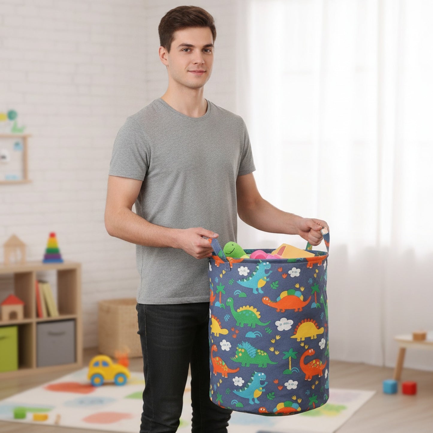 Panier à Linge Pliable Imprimé en Coton et Lin - Grand Sac de Rangement pour Jouets et Vêtements