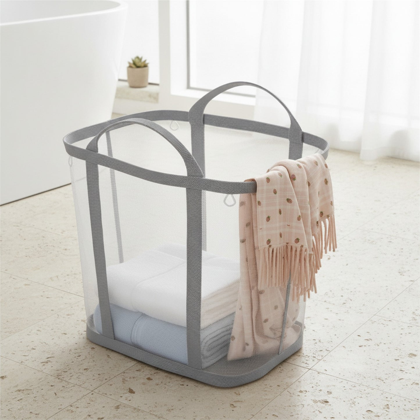 Panier à Linge Pliable en Maille – Sac Multiusage Respirant pour Linge, Plage et Voyage