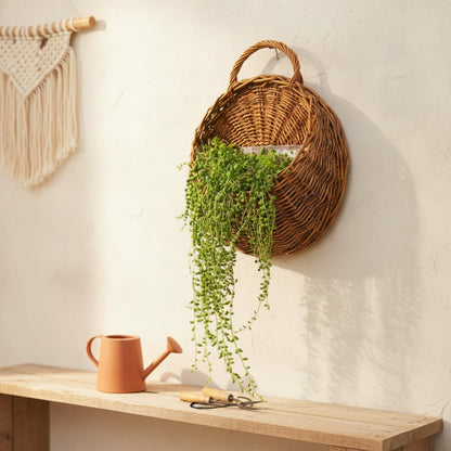 Jardinière murale en rotin et osier - Panier suspendu pour plantes